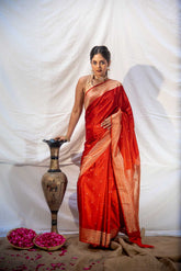 Banarasi Handloom Saree With Small Booti And Border In Water Gold Zari